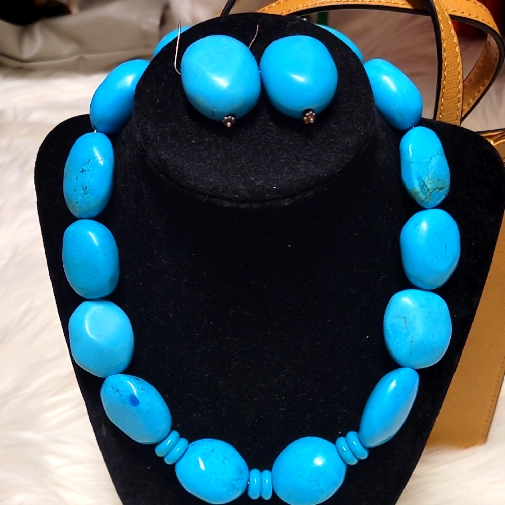 Turquoise Beaded Necklace and Earring Set